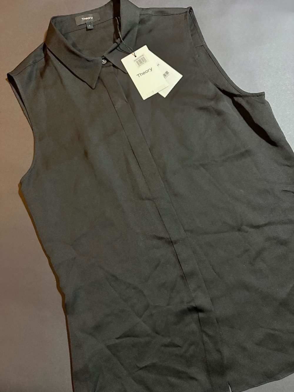 Women's Theory 100% Silk Collared Top in black (Size L) - NEW with tags!!